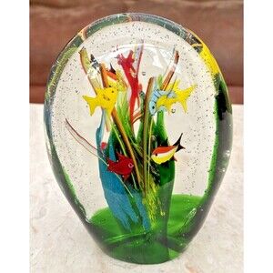 Large Glass Tropical Fish Aquarium Tall Heavy Paperweight 7.5” Tall 7+ Pounds